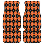 Orange And Black Argyle Print Front and Back Car Floor Mats