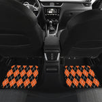 Orange And Black Argyle Print Front and Back Car Floor Mats