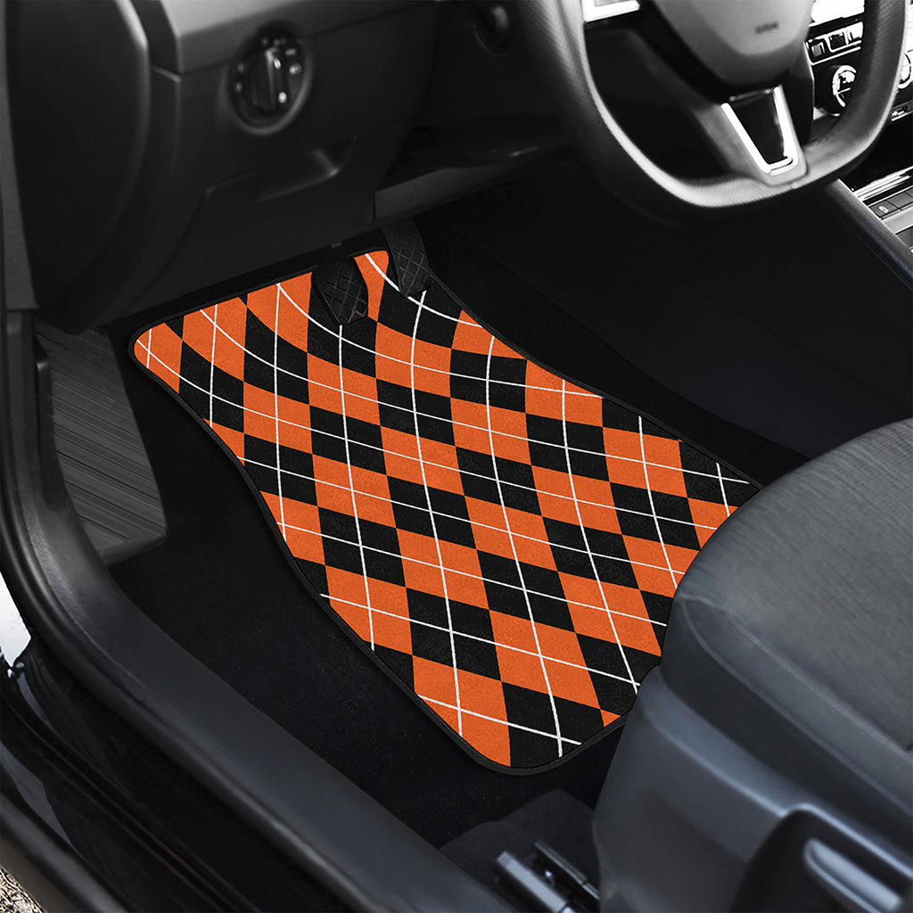 Orange And Black Argyle Print Front and Back Car Floor Mats