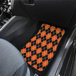 Orange And Black Argyle Print Front and Back Car Floor Mats