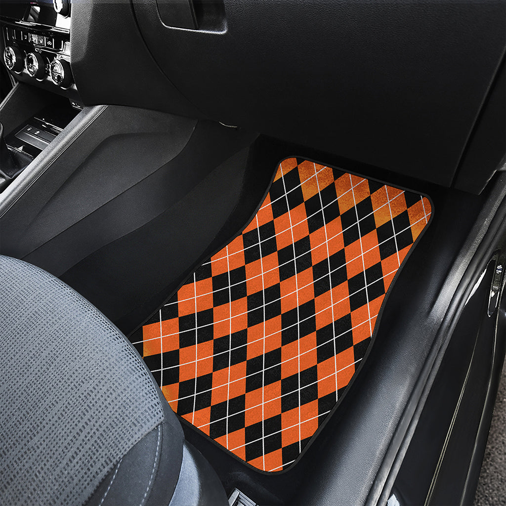 Orange And Black Argyle Print Front Car Floor Mats