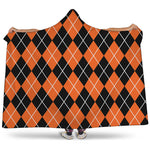 Orange And Black Argyle Print Hooded Blanket