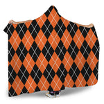 Orange And Black Argyle Print Hooded Blanket