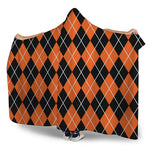 Orange And Black Argyle Print Hooded Blanket