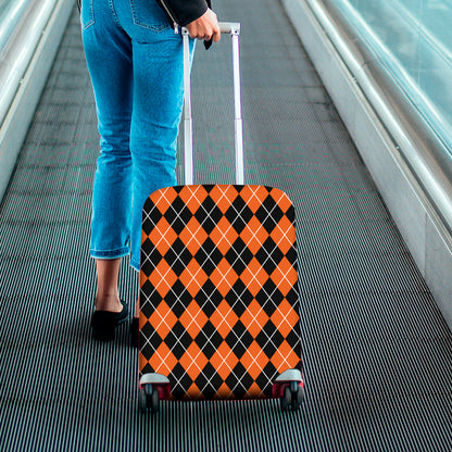 Orange And Black Argyle Print Luggage Cover