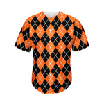 Orange And Black Argyle Print Men's Baseball Jersey