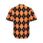 Orange And Black Argyle Print Men's Baseball Jersey