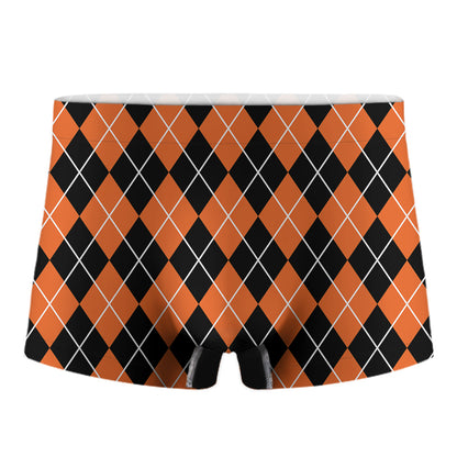 Orange And Black Argyle Print Men's Boxer Briefs