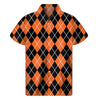 Orange And Black Argyle Print Men's Short Sleeve Shirt