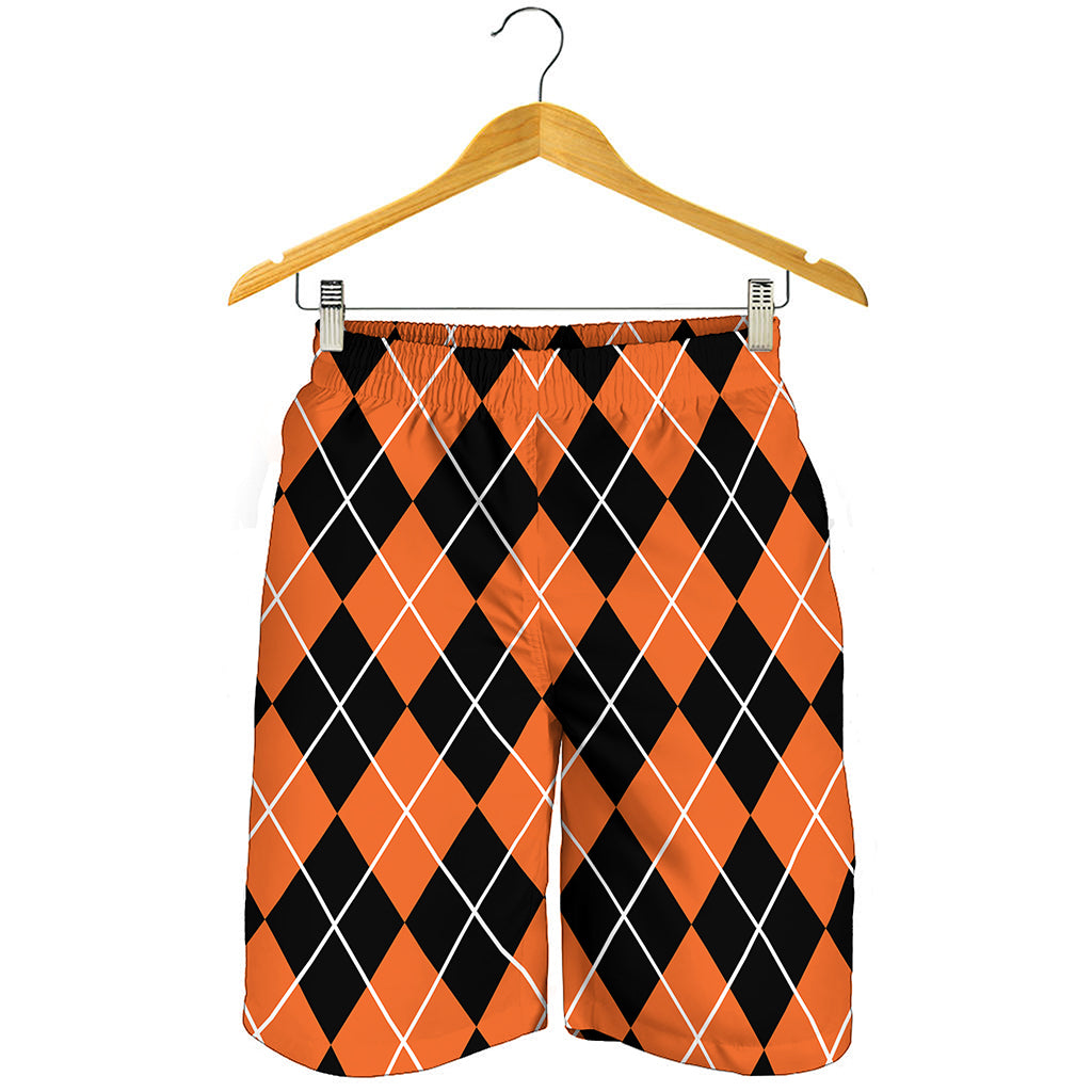 Orange And Black Argyle Print Men's Shorts