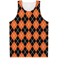Orange And Black Argyle Print Men's Tank Top