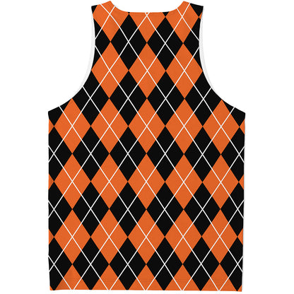 Orange And Black Argyle Print Men's Tank Top