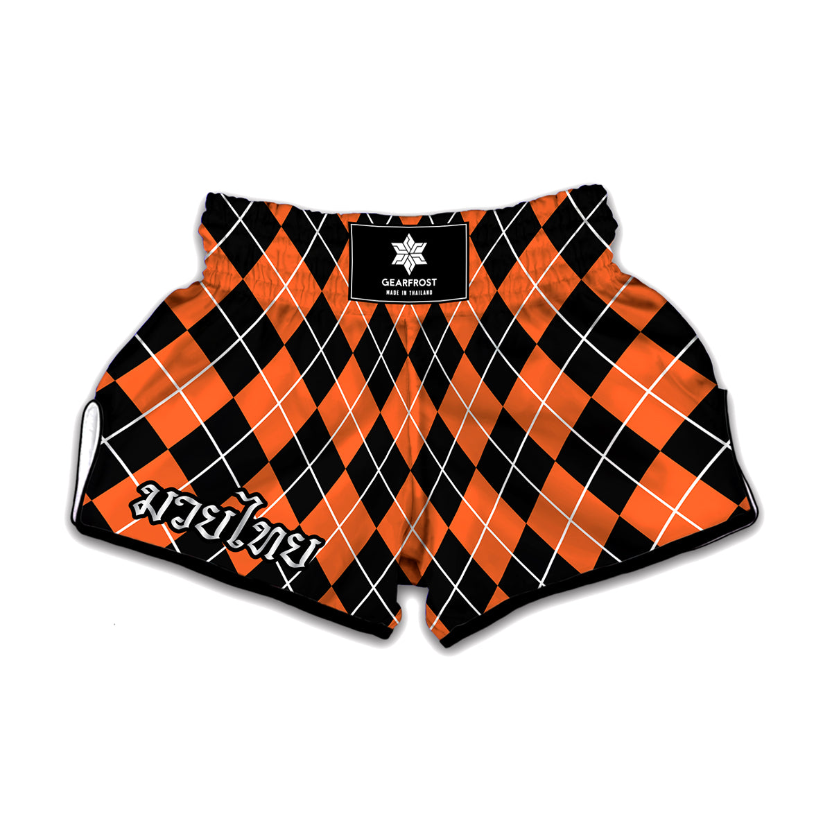 Orange And Black Argyle Print Muay Thai Boxing Shorts