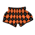 Orange And Black Argyle Print Muay Thai Boxing Shorts
