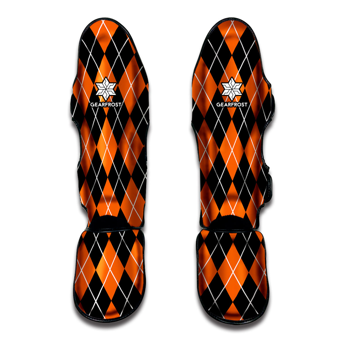 Orange And Black Argyle Print Muay Thai Shin Guard