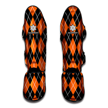 Orange And Black Argyle Print Muay Thai Shin Guard