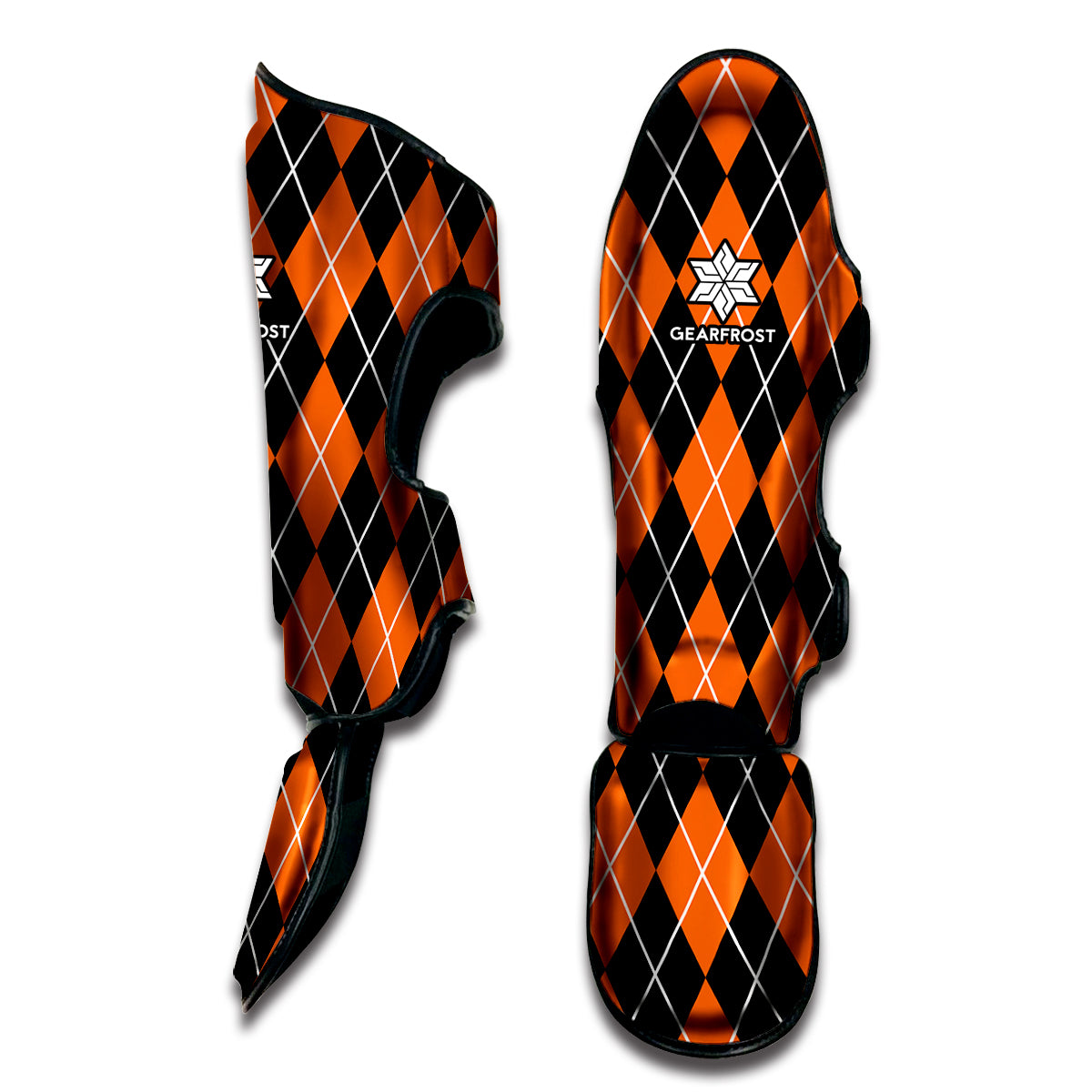 Orange And Black Argyle Print Muay Thai Shin Guard