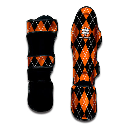 Orange And Black Argyle Print Muay Thai Shin Guard