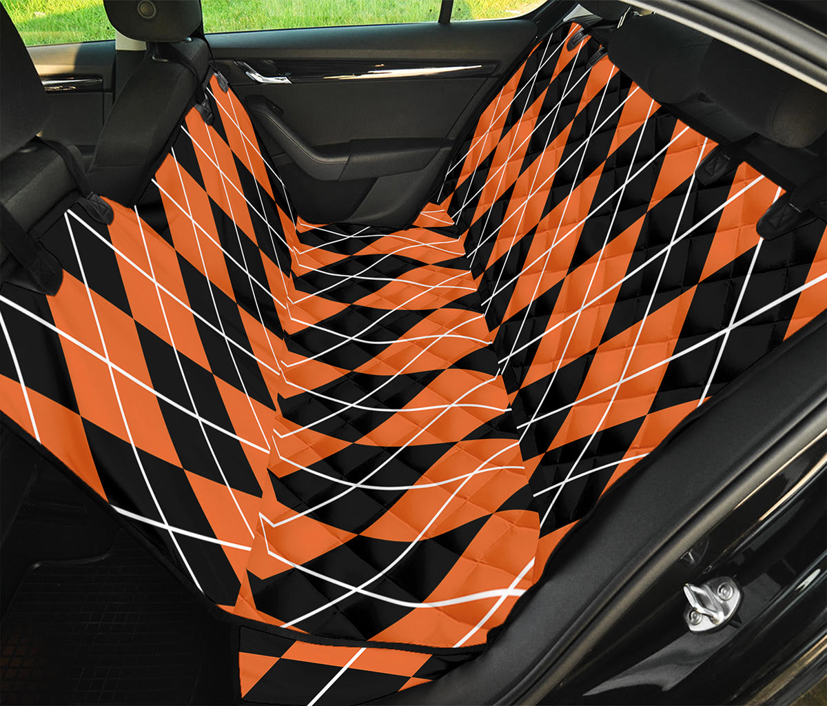Orange And Black Argyle Print Pet Car Back Seat Cover