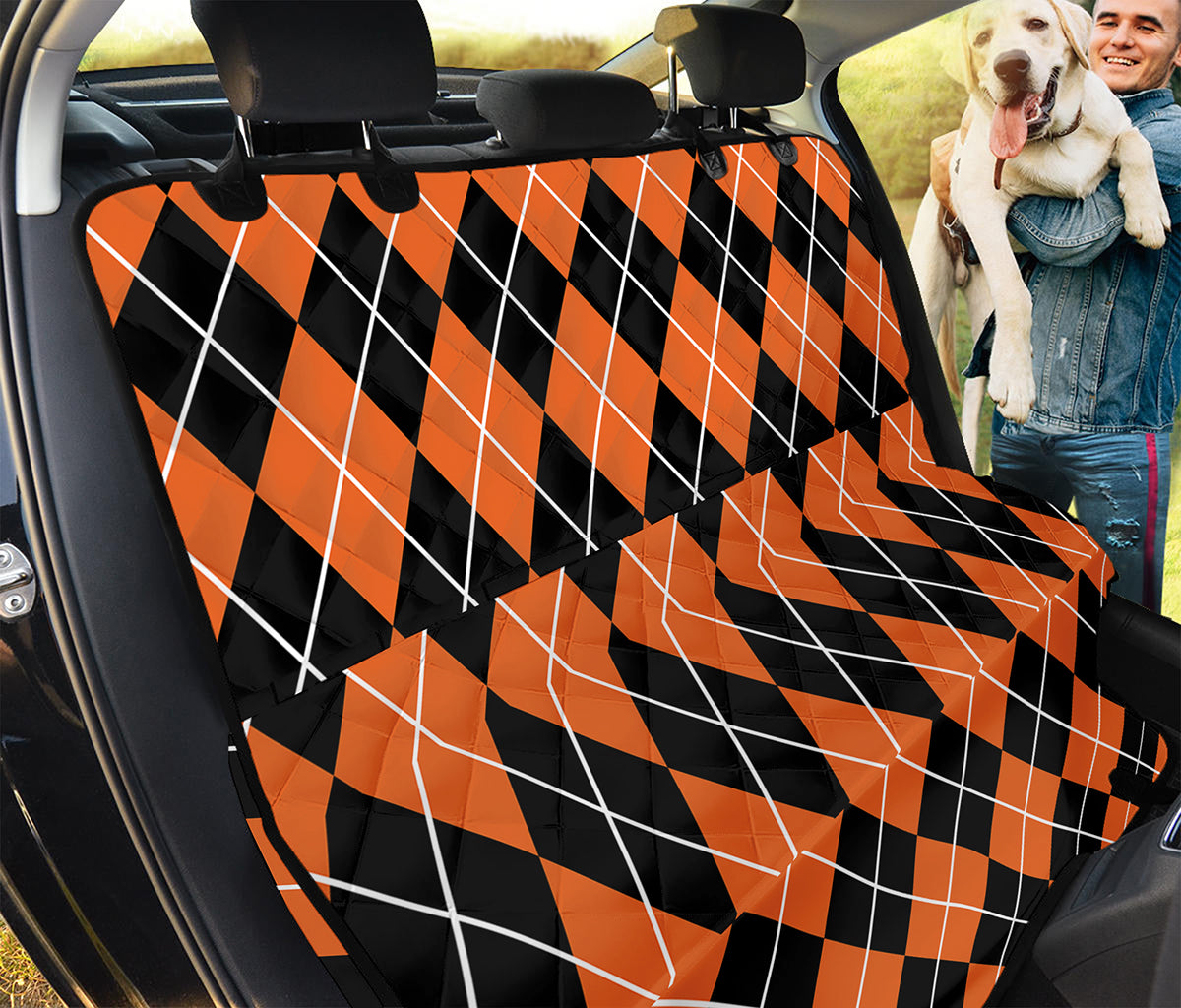 Orange And Black Argyle Print Pet Car Back Seat Cover