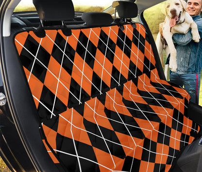 Orange And Black Argyle Print Pet Car Back Seat Cover