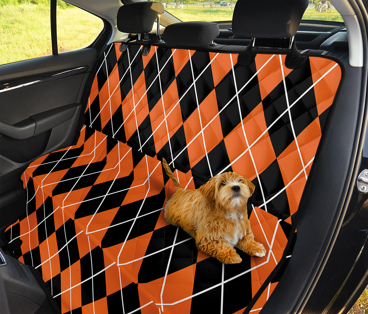 Orange And Black Argyle Print Pet Car Back Seat Cover