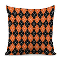 Orange And Black Argyle Print Pillow Cover