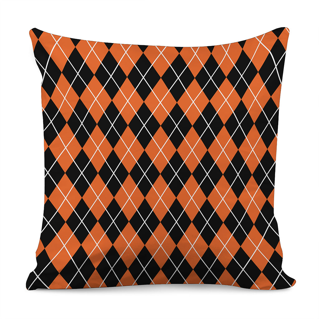 Orange And Black Argyle Print Pillow Cover