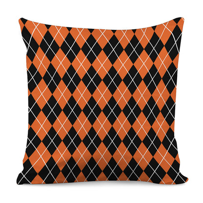 Orange And Black Argyle Print Pillow Cover