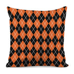 Orange And Black Argyle Print Pillow Cover