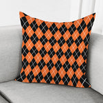 Orange And Black Argyle Print Pillow Cover