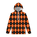Orange And Black Argyle Print Pullover Hoodie