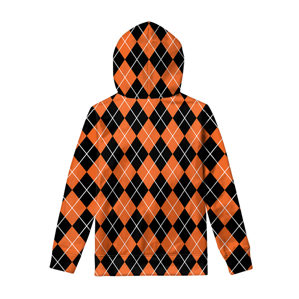 Orange And Black Argyle Print Pullover Hoodie