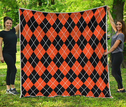 Orange And Black Argyle Print Quilt