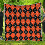 Orange And Black Argyle Print Quilt