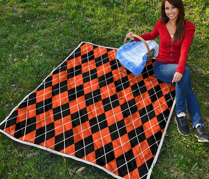 Orange And Black Argyle Print Quilt