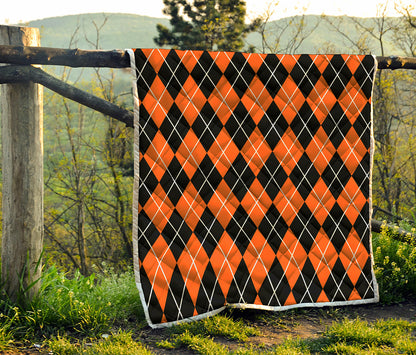 Orange And Black Argyle Print Quilt