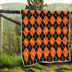 Orange And Black Argyle Print Quilt