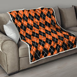 Orange And Black Argyle Print Quilt