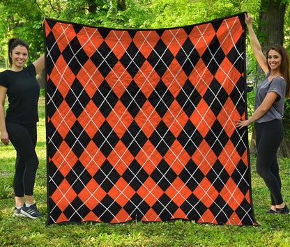 Orange And Black Argyle Print Quilt