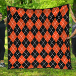 Orange And Black Argyle Print Quilt