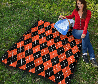 Orange And Black Argyle Print Quilt