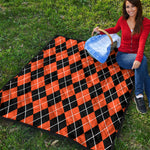 Orange And Black Argyle Print Quilt