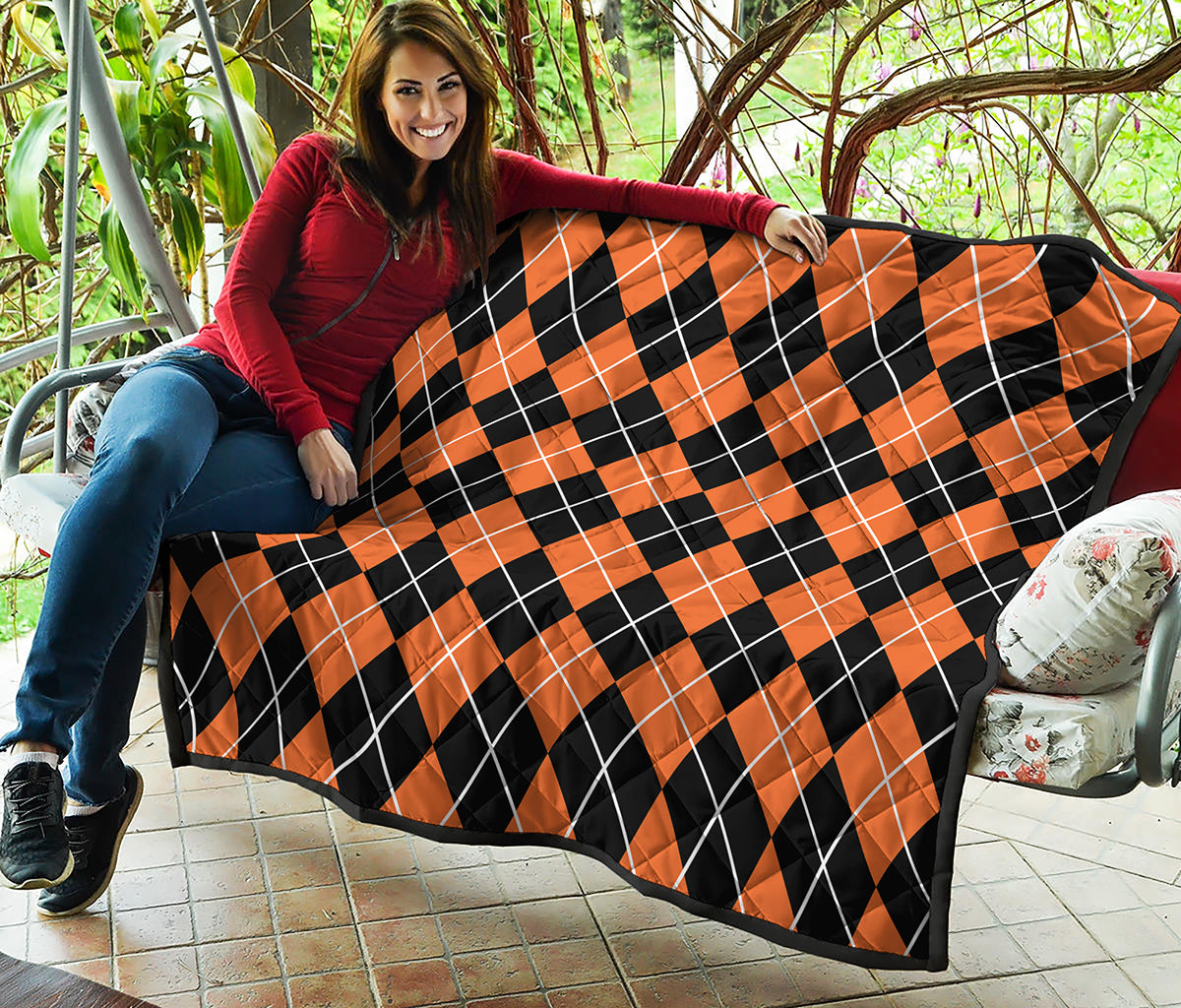 Orange And Black Argyle Print Quilt