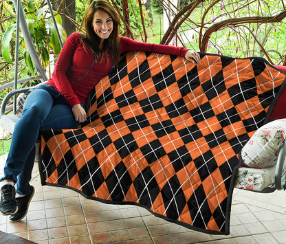 Orange And Black Argyle Print Quilt