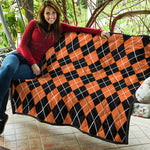 Orange And Black Argyle Print Quilt