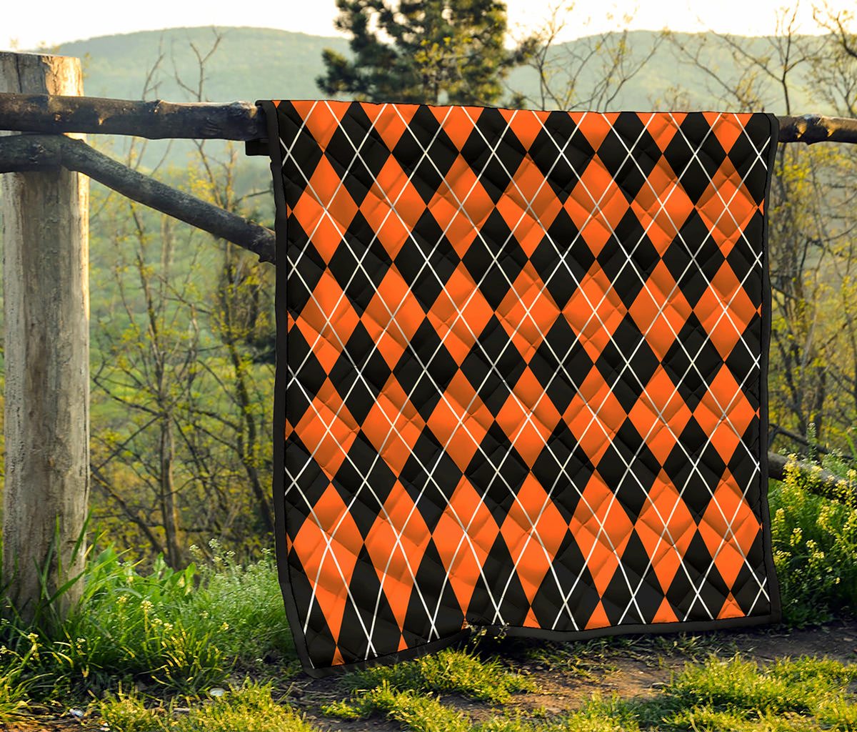 Orange And Black Argyle Print Quilt