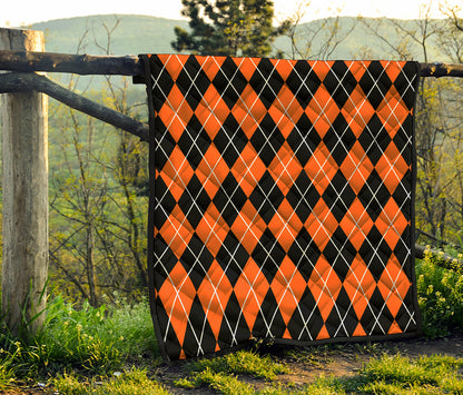 Orange And Black Argyle Print Quilt