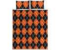 Orange And Black Argyle Print Quilt Bed Set