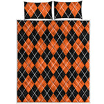 Orange And Black Argyle Print Quilt Bed Set